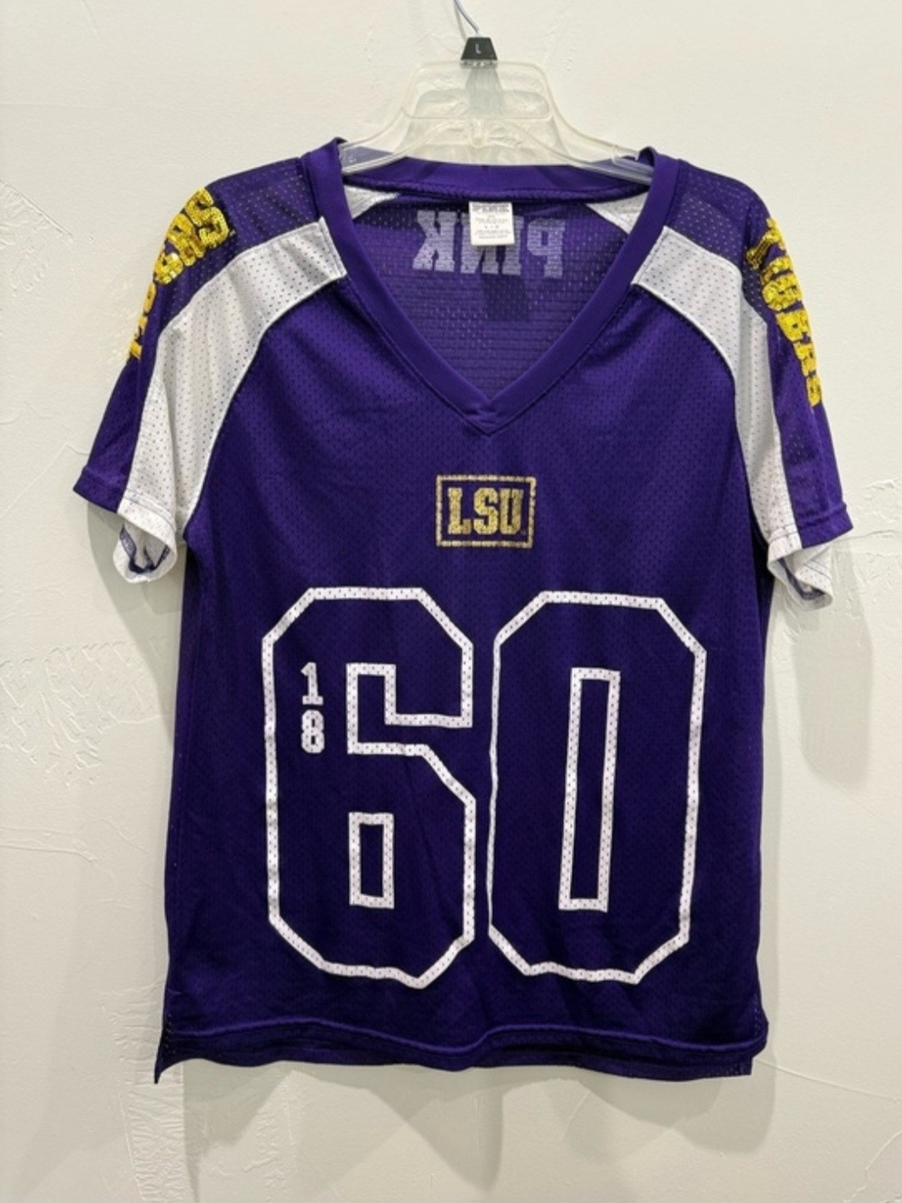 PINK Victoria's Secret LSU Purple Mesh Jersey Tee with White Accents